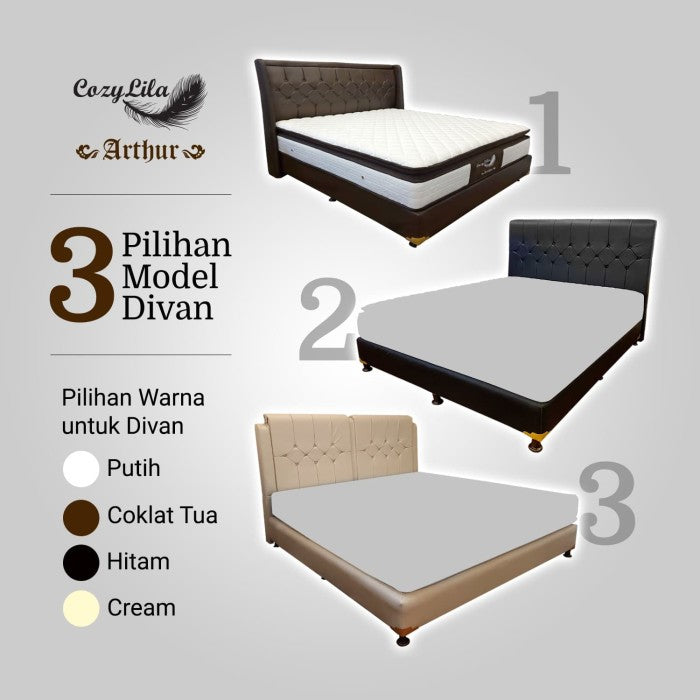Cozylila Mattress + HB Divan Arthur Pillow Top Latex Spring Model