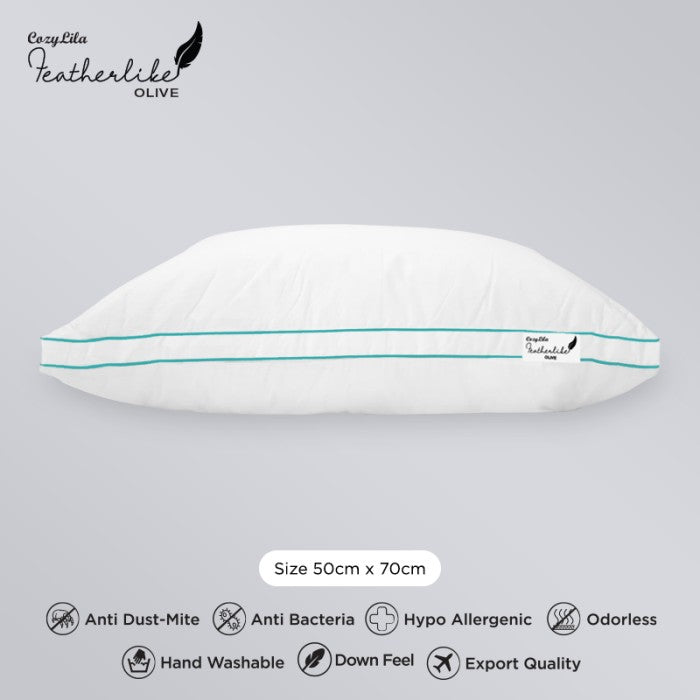Bantal Bulu Angsa Featherlike Olive Double List Tampak Samping