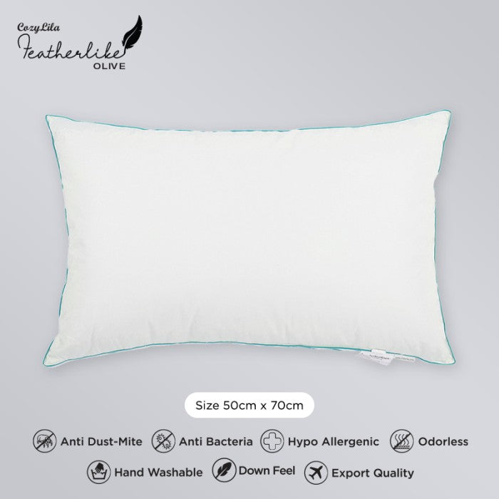 Bantal Bulu Angsa Featherlike Olive Double List Tampak Atas