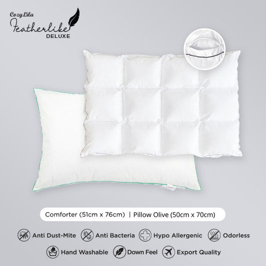 Paket 1 Pillow Comforter 1 Bantal Bulu Angsa Featherlike Olive (Single List)