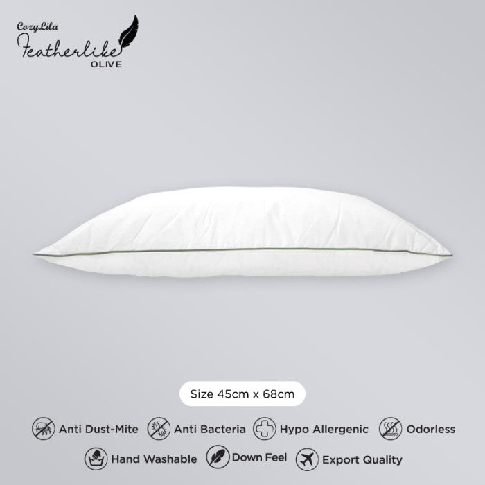 Bantal Bulu Angsa Featherlike Basic Olive (Single List) Tampak Samping