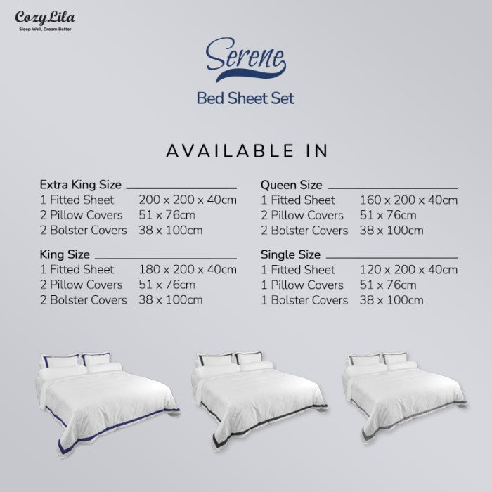 Bedsheet Set Serene Blue Detail Sizes