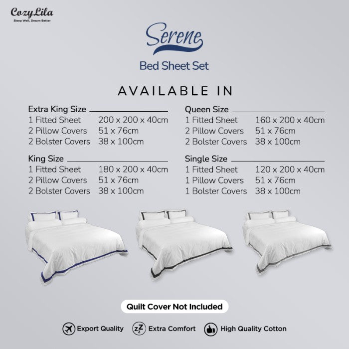 Bedsheet Set Serene Blue Detail Sizes