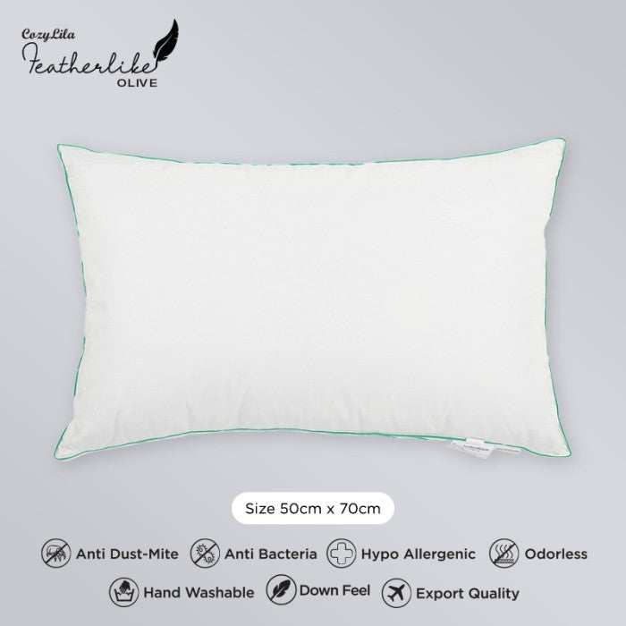 Bantal Bulu Angsa Featherlike Olive Single List Tampak Atas