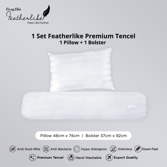 Paket 1 Bantal 1 Guling Bulu Angsa Featherlike Premium Organic Silk