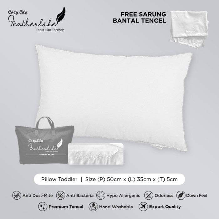 Bantal Balita Bulu Angsa Featherlike Premium Organic Silk + Free Sarung Bantal Tencel