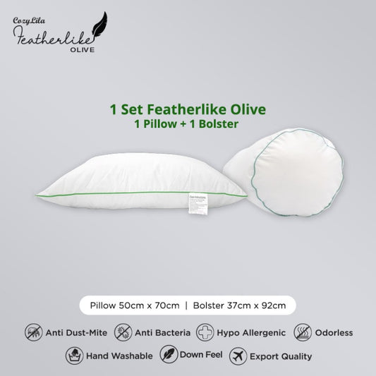 Paket 1 Bantal 1 Guling Bulu Angsa Featherlike Olive Single List