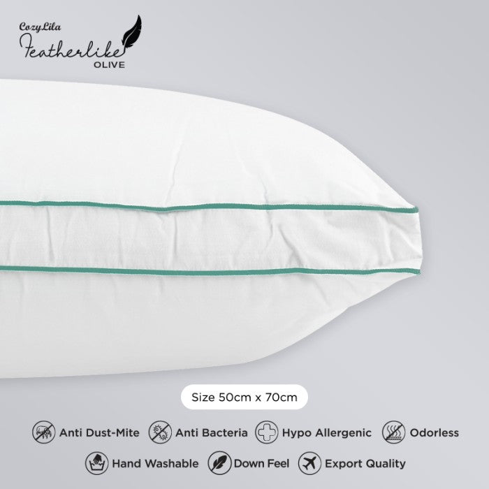 Paket 1 Bantal 1 Guling Bulu Angsa Featherlike Olive Double List - Detail Bantal