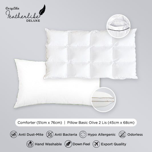 Paket Pillow Comforter Bantal Featherlike Basic Olive Double List