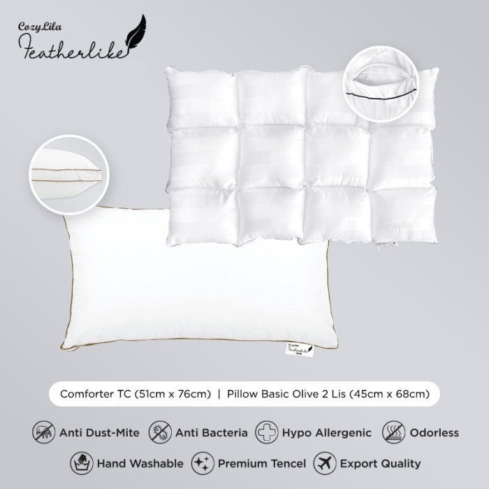 Paket Pillow Comforter Premium + Bantal Basic Olive Double List