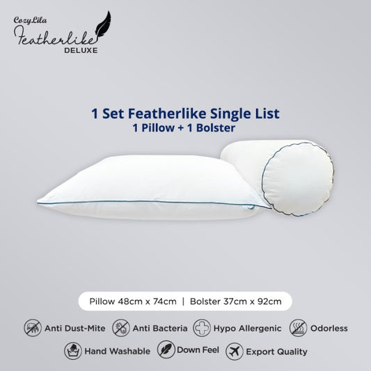 Paket 1 Bantal 1 Guling Bulu Angsa Featherlike Deluxe (Single List)