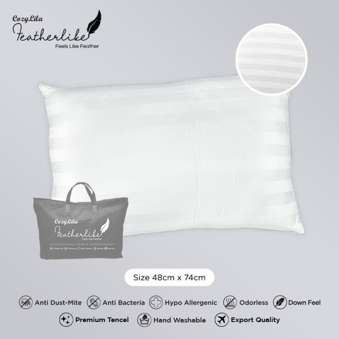 Bantal Bulu Angsa Featherlike Premium Organic Silk (Double List) Tampak Atas dan Detail