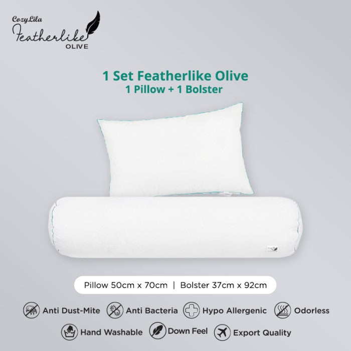 Paket 1 Bantal 1 Guling Bulu Angsa Featherlike Olive Double List