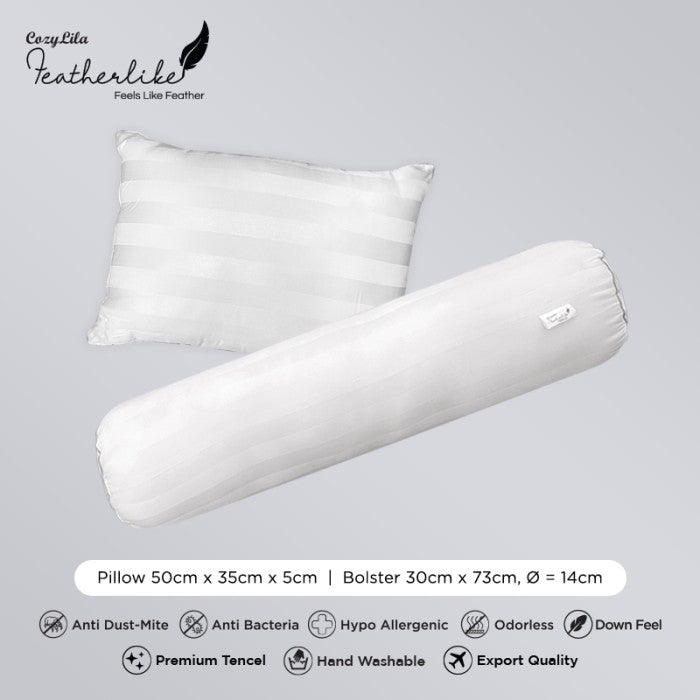 Paket 1 Bantal 1 Guling Balita Featherlike Premium Organic Silk Detail