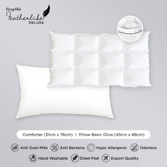Paket 1 Pillow Comforter 1 Bantal Bulu Angsa Featherlike Basic Olive Single List
