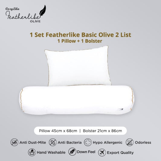 Paket 1 Bantal 1 Guling Featherlike Basic Olive