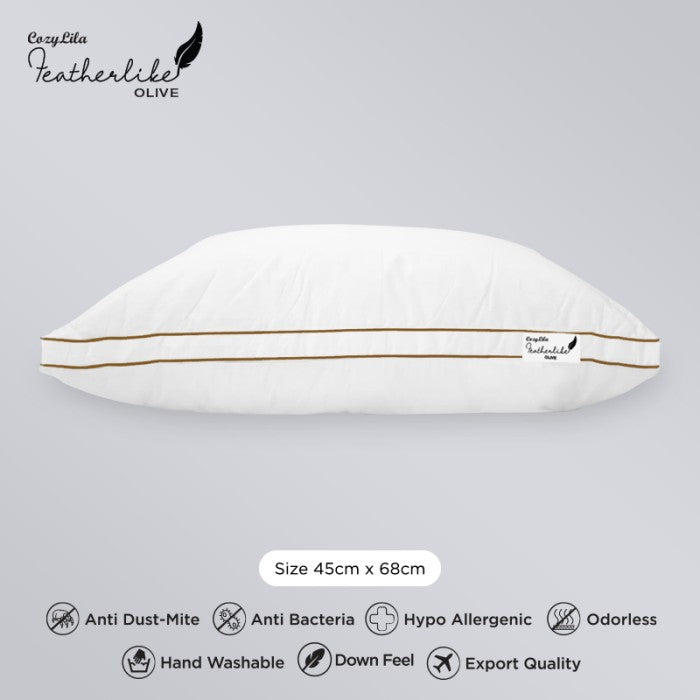 Bantal Bulu Angsa Featherlike Basic Olive (Double List) Tampak Samping