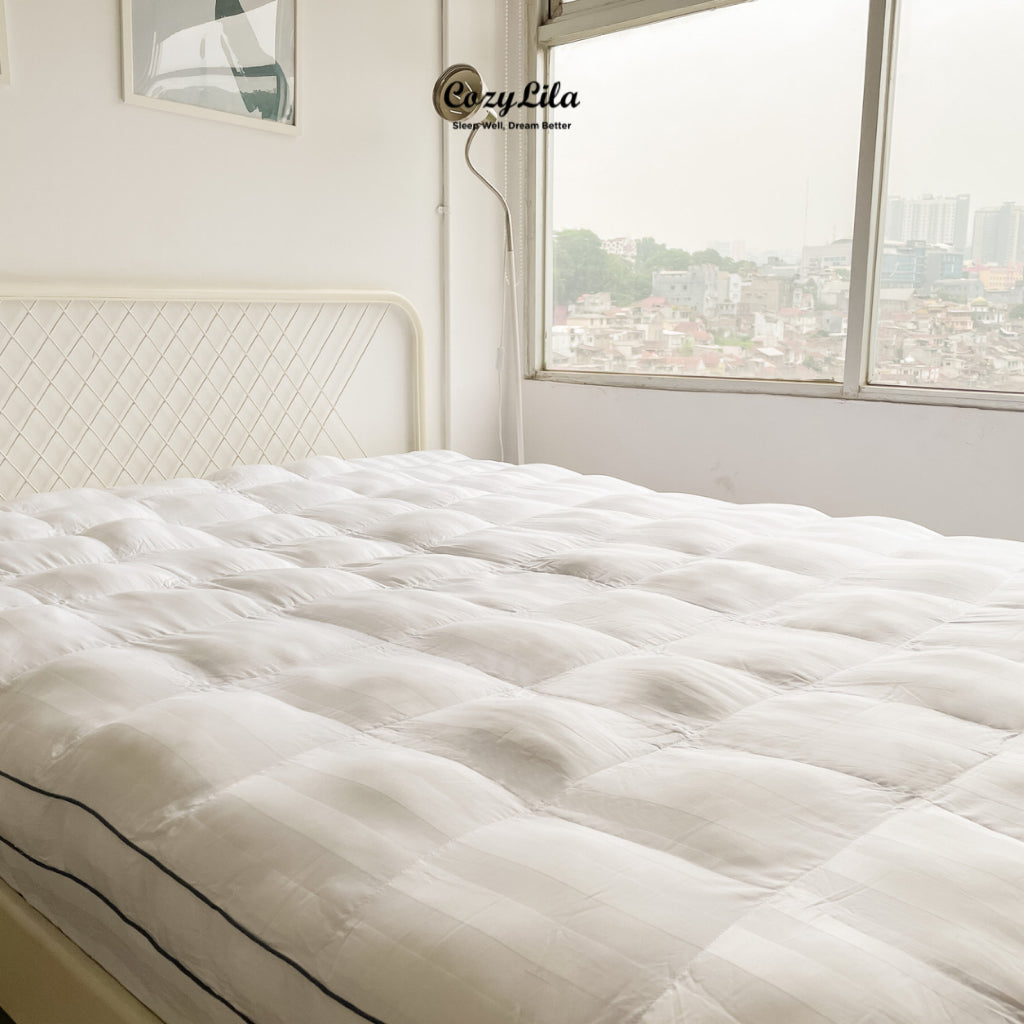 Luxury Mattress Topper Hotel Bulu Angsa Featherlike Dobby 300 TC FREE Bantal & Guling