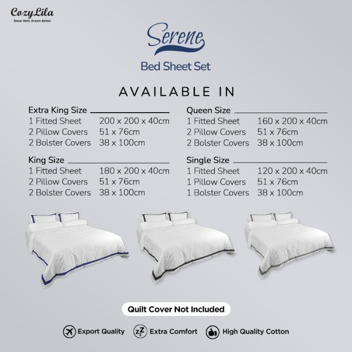 Bedsheet Set Serene Black Detail Sizes 