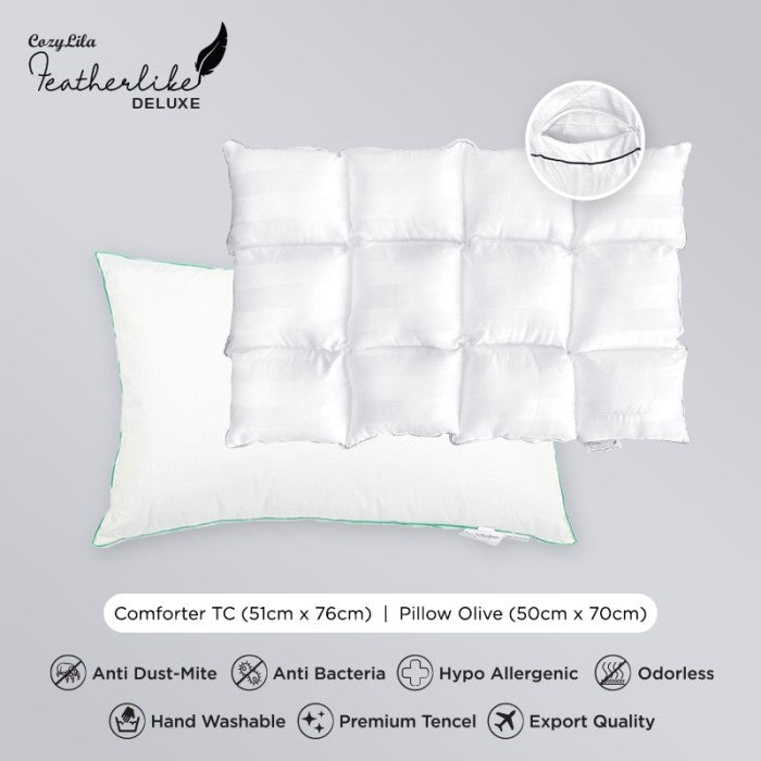 Paket Pillow Comforter Premium +Bantal Featherlike Olive