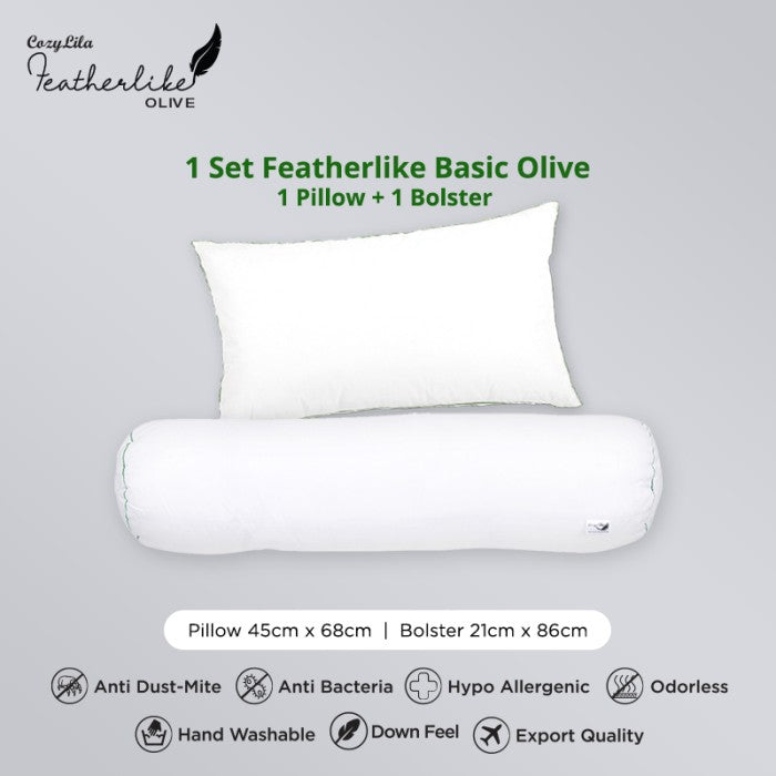 Paket 1 Bantal 1 Guling Featherlike Basic Olive