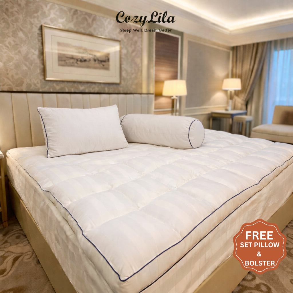 Luxury Mattress Topper Hotel Bulu Angsa Featherlike Dobby 300 TC FREE Bantal & Guling