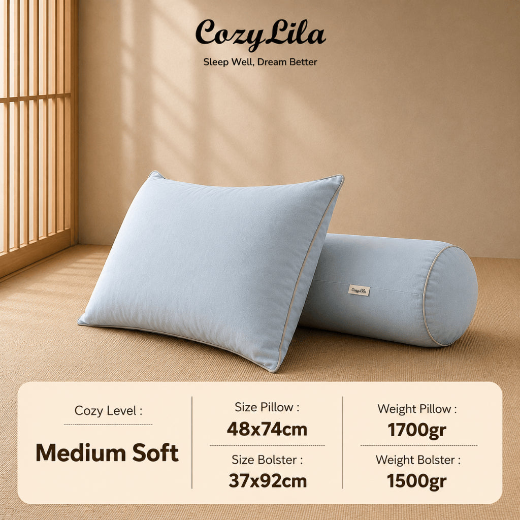Cozylila Paket 1 Bantal 1 Guling Featherlike Puffy Cooling Mint