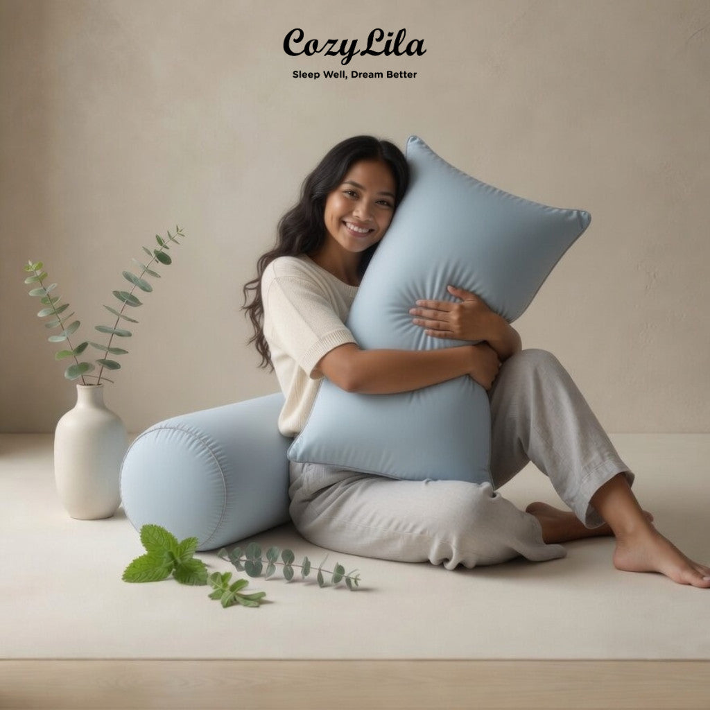 Cozylila Paket 1 Bantal 1 Guling Featherlike Puffy Cooling Mint