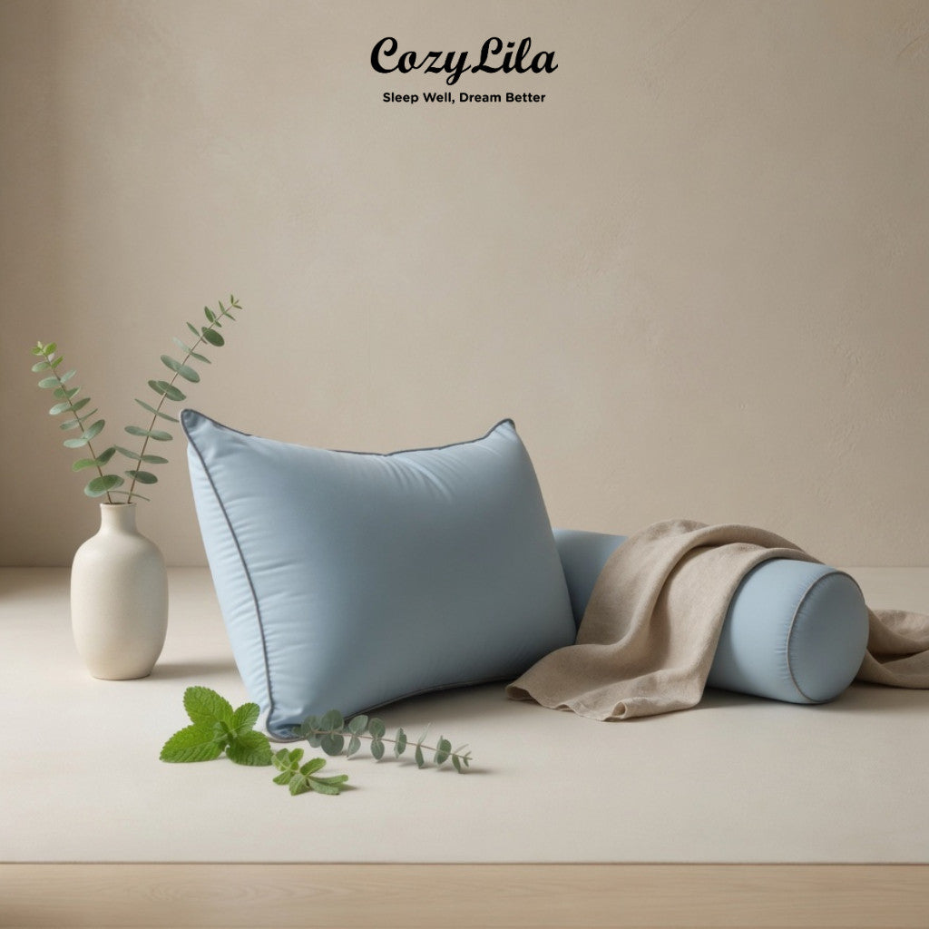 Cozylila Paket 1 Bantal 1 Guling Featherlike Puffy Cooling Mint