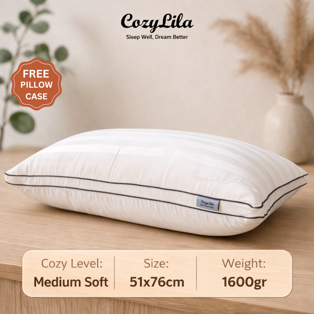 Bantal Bulu Angsa Featherlike Lyocell/Premium Organic Silk Ukuran 51 x 76 Berat 1600 Gram Free Sarung Bantal